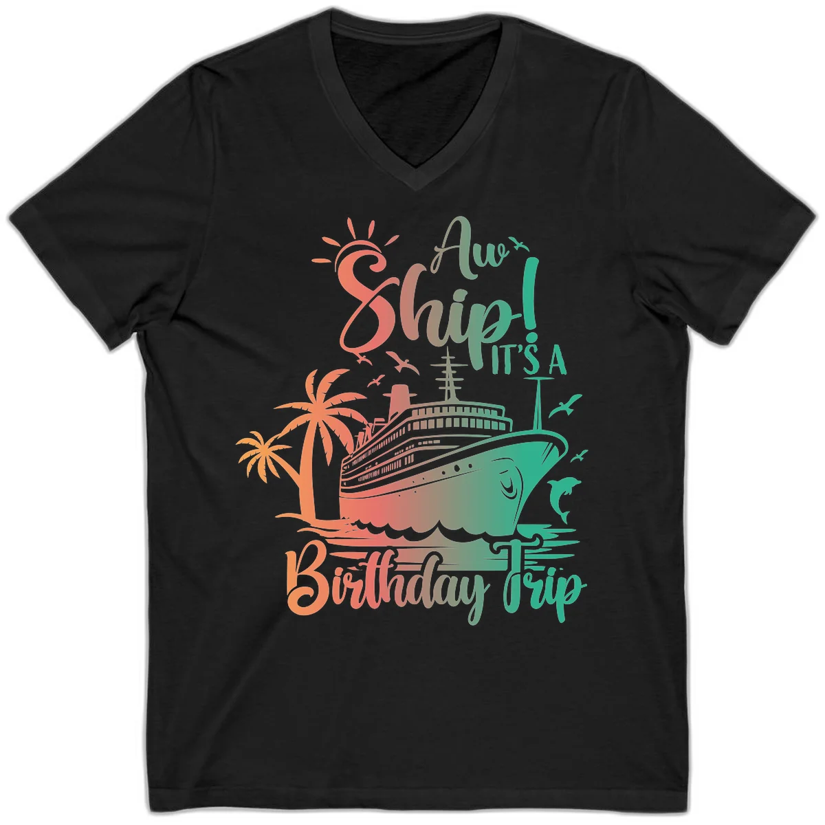 Ahoy It's A Cruise Ship Birthday Trip V-Neck in Black