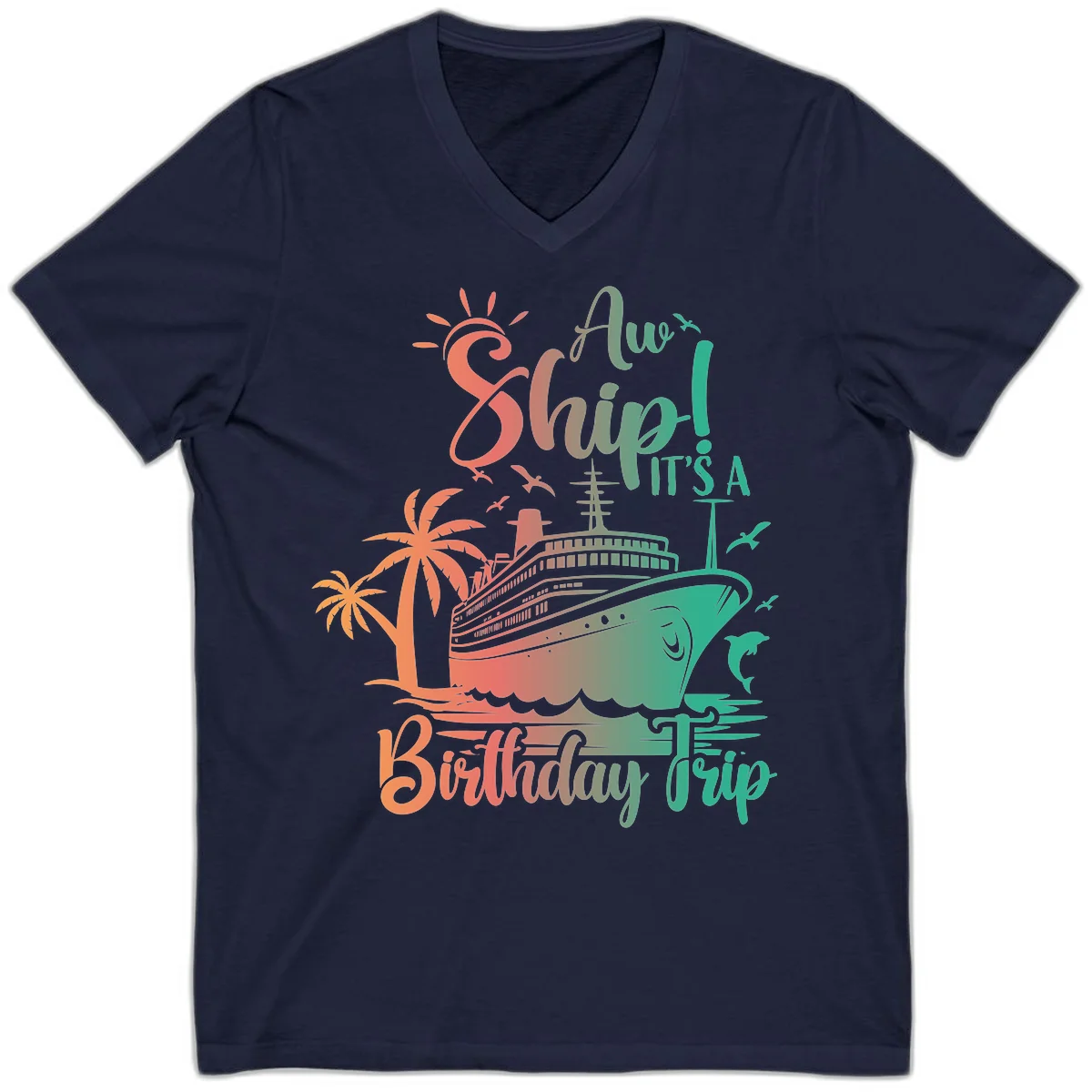 Ahoy It's A Cruise Ship Birthday Trip V-Neck in Navy