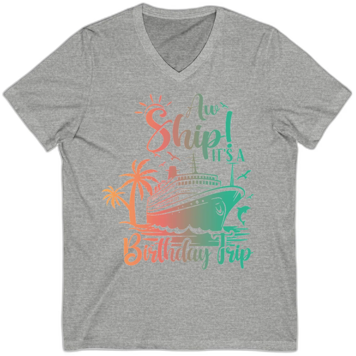 Ahoy It's A Cruise Ship Birthday Trip V-Neck in Athletic Heather