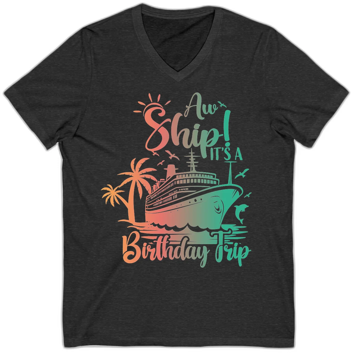 Ahoy It's A Cruise Ship Birthday Trip V-Neck in Dark Grey Heather