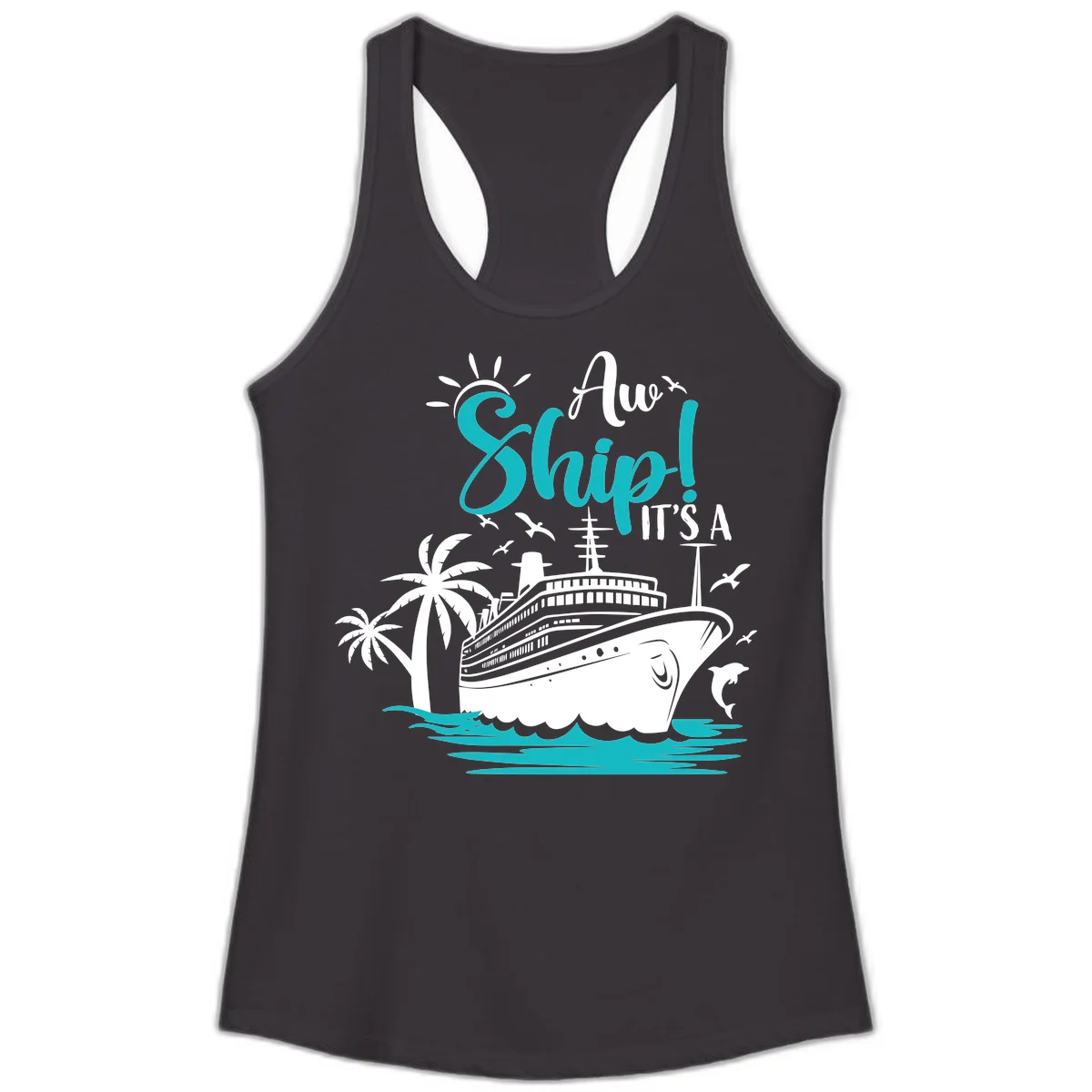 Aw Ship It's A Cruise Funny Ladies Tank Top in Black
