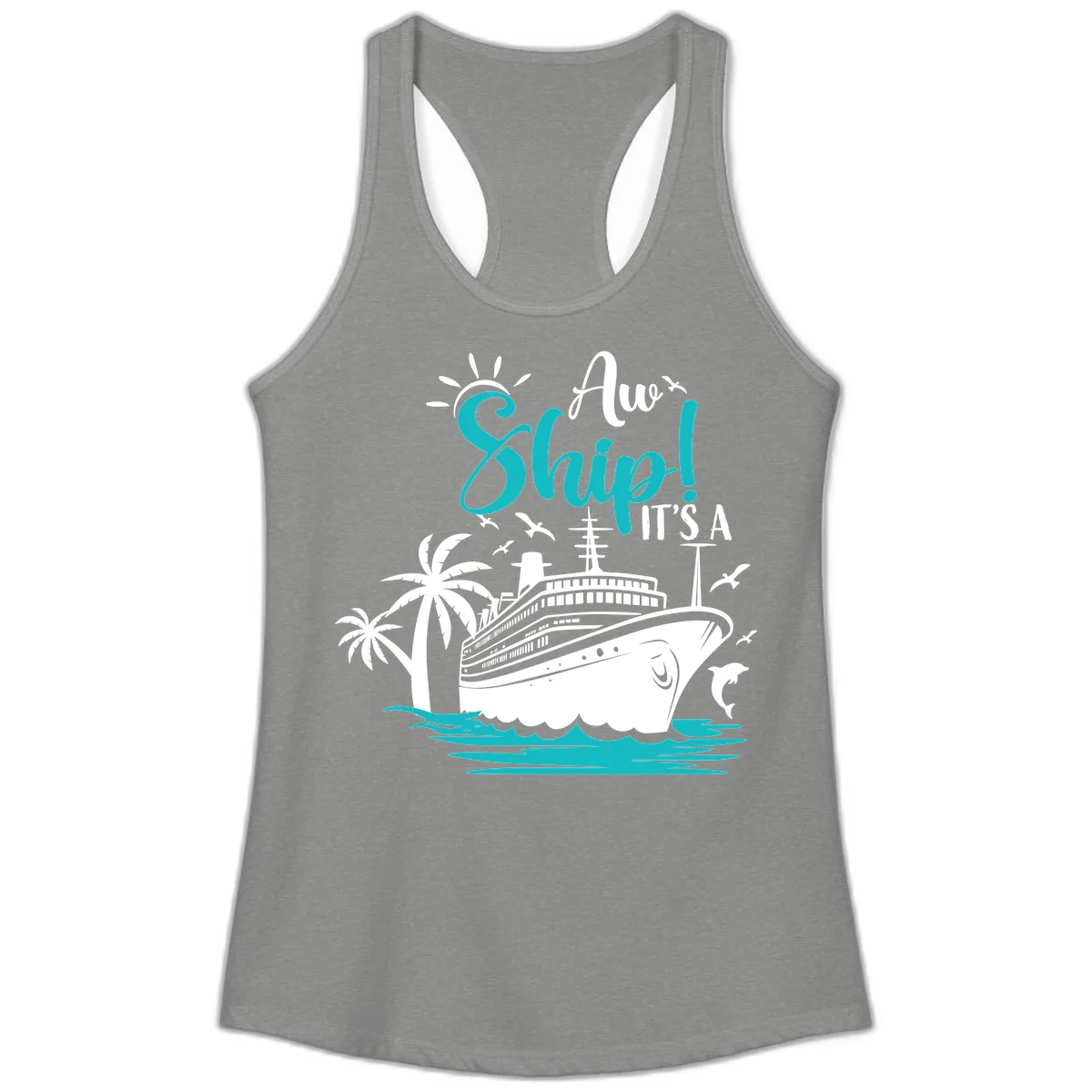 Aw Ship It's A Cruise Funny Ladies Tank Top in Heather Grey