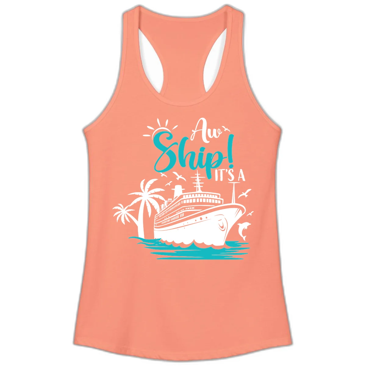 Aw Ship It's A Cruise Funny Ladies Tank Top in Solid Light Orange