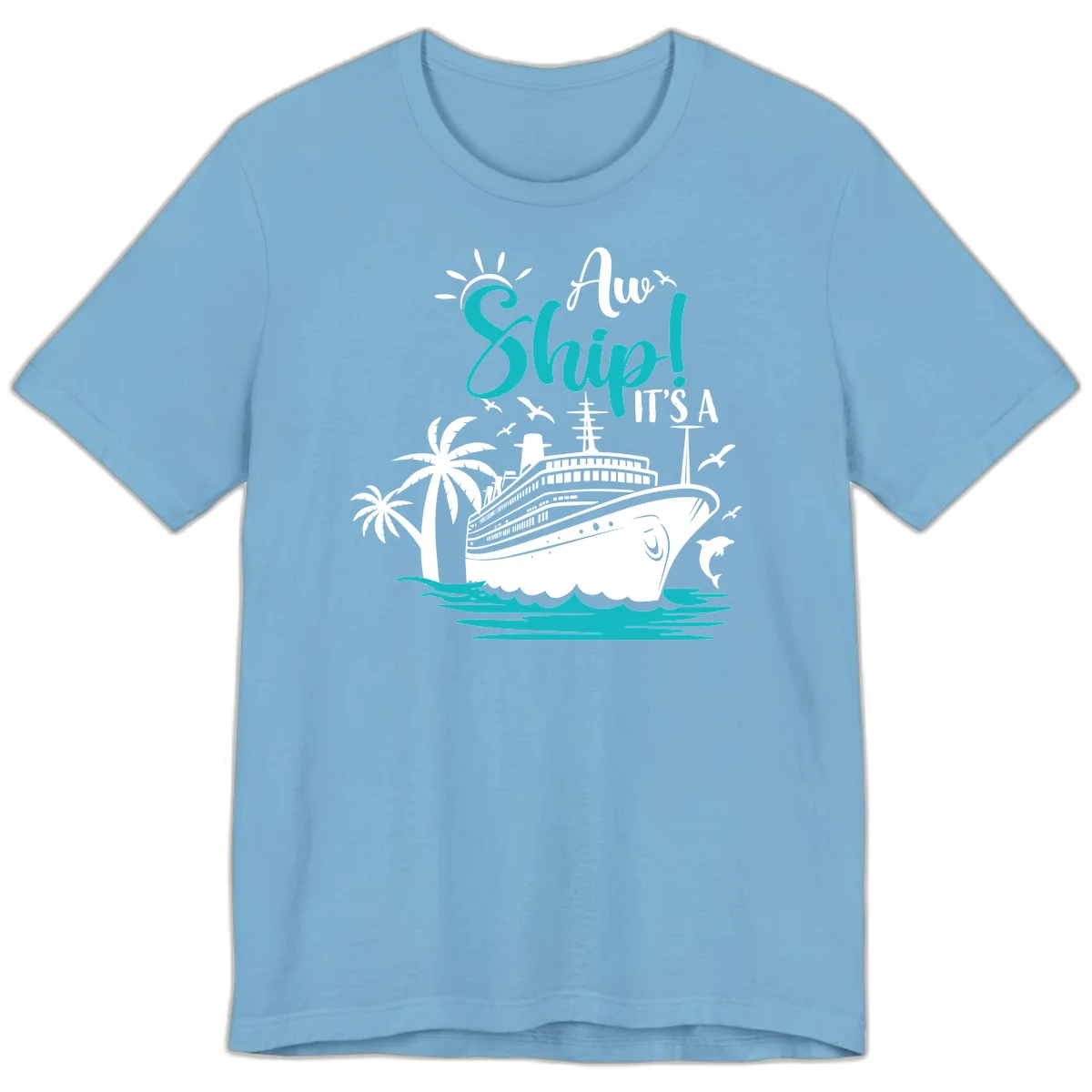 Aw Ship It's A Cruise Funny Premium Vacation T-Shirt in Ocean Blue