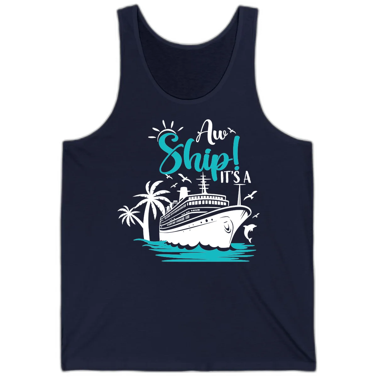 Aw Ship It's A Cruise Funny Vacation Tank Top in Navy