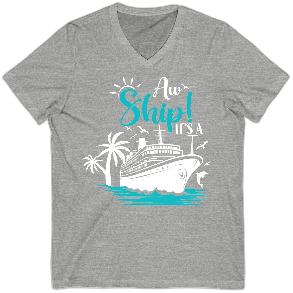 Aw Ship It's A Cruise Funny V-Neck T-Shirt in Athletic Heather