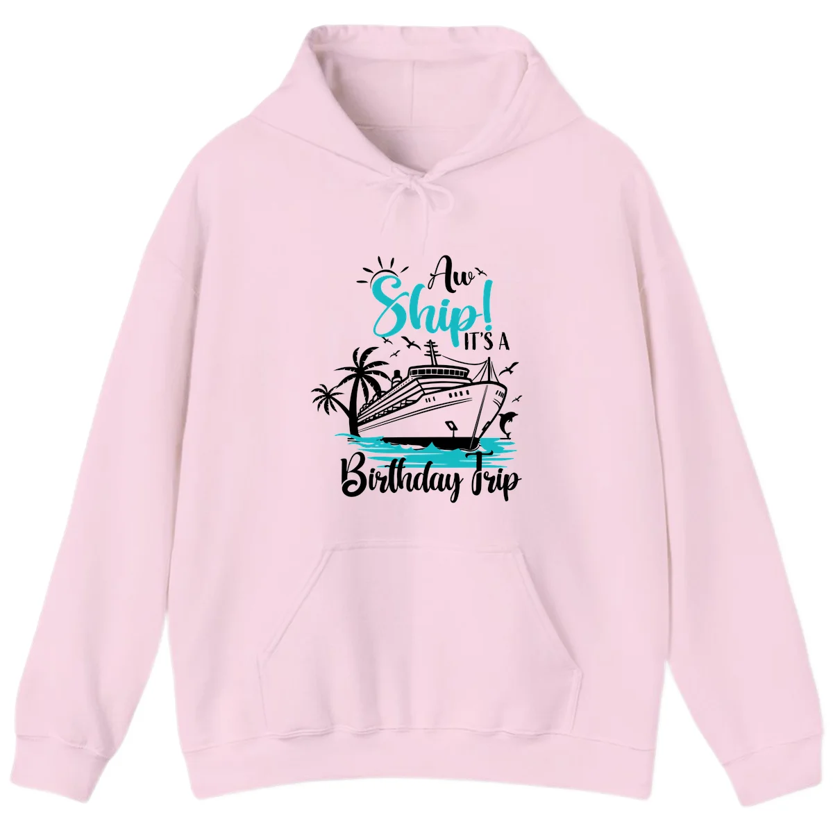 Ahoy Ship It's A Birthday Trip Hoodie in Light Pink