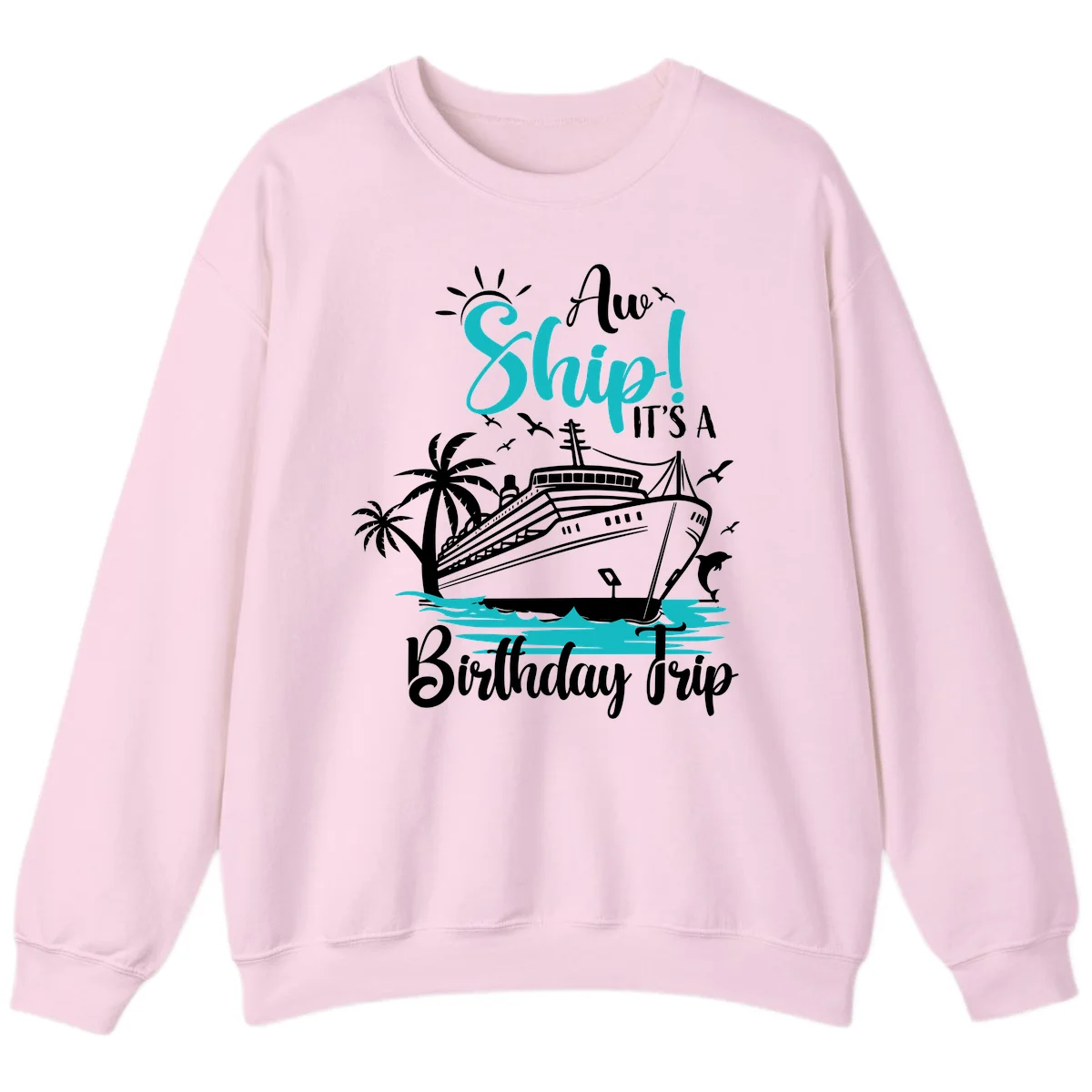 Ahoy Ship It's A Birthday Trip Sweatshirt in Light Pink