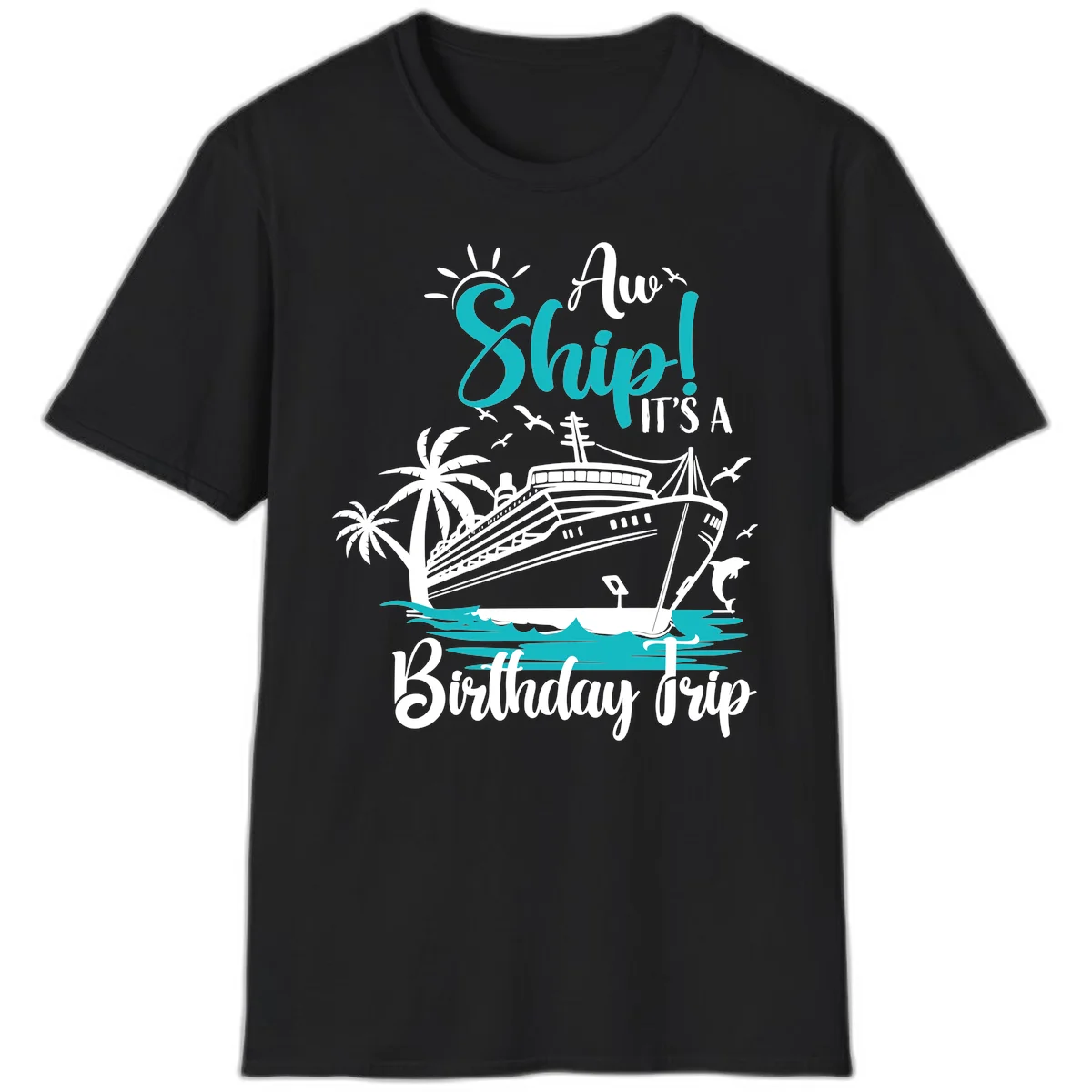 Ahoy Ship It's A Birthday Trip T-Shirt in Black