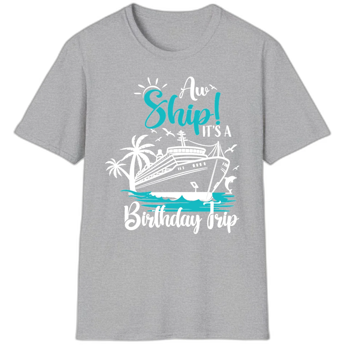 Ahoy Ship It's A Birthday Trip T-Shirt in Sport Grey