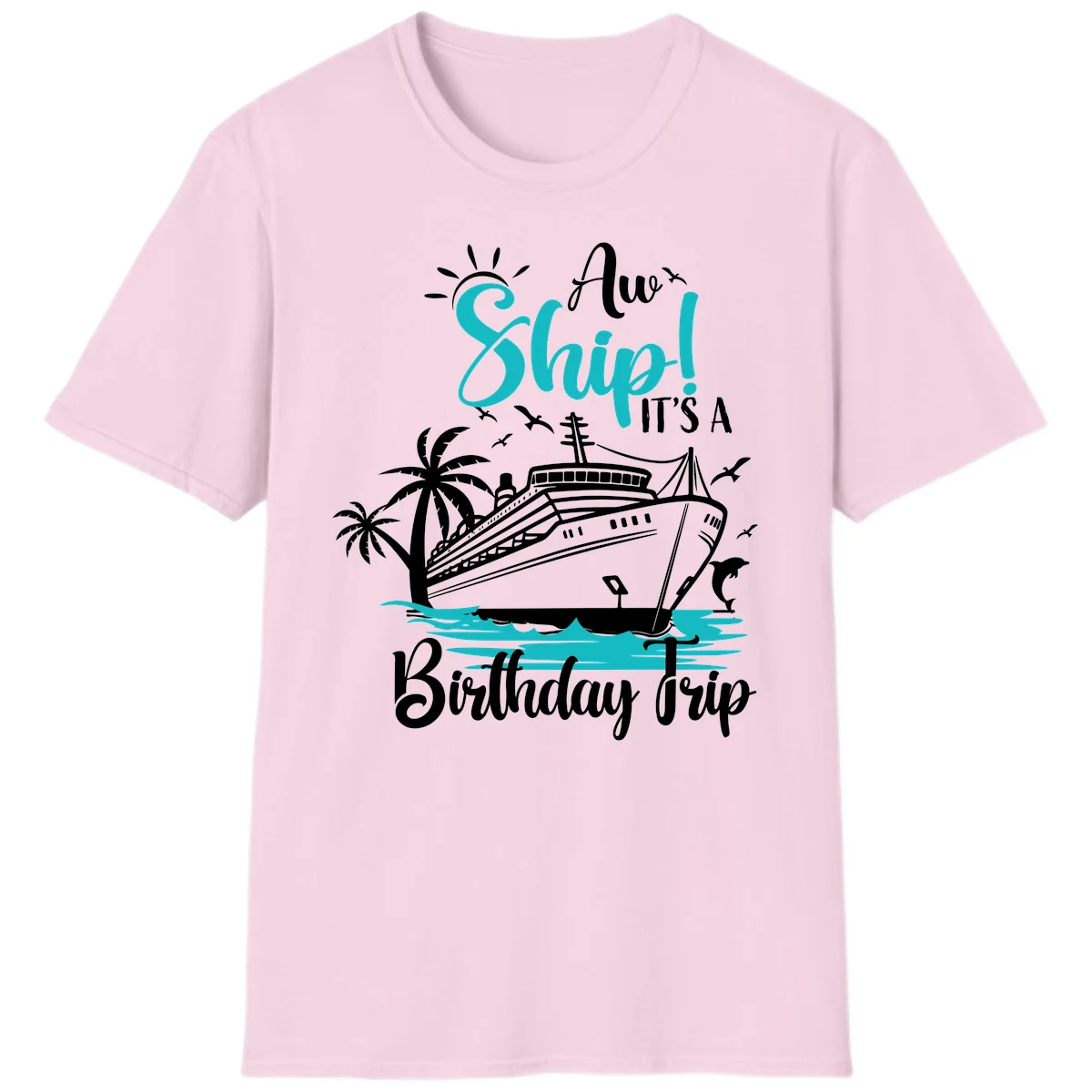 Ahoy Ship It's A Birthday Trip T-Shirt in Light Pink