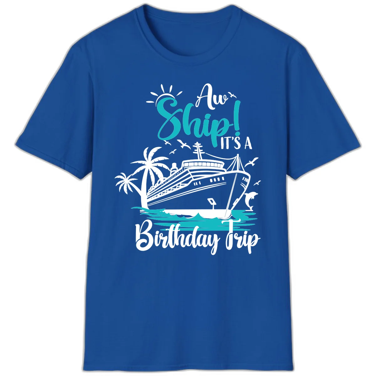 Ahoy Ship It's A Birthday Trip T-Shirt in Royal