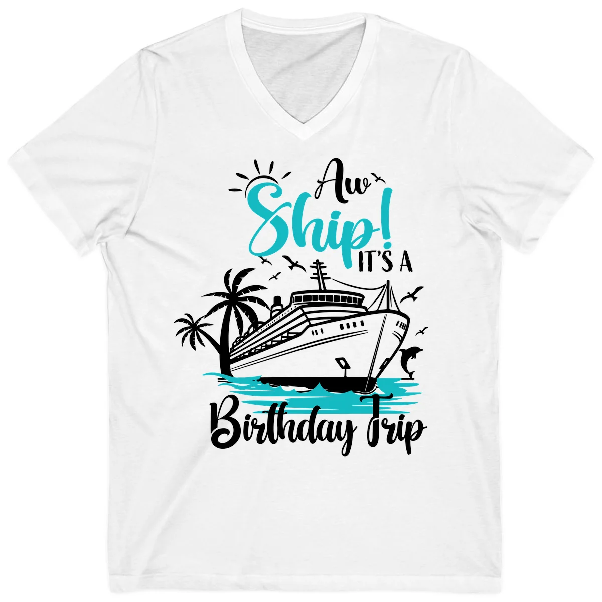 Ahoy Ship It's A Birthday Trip V-Neck in White