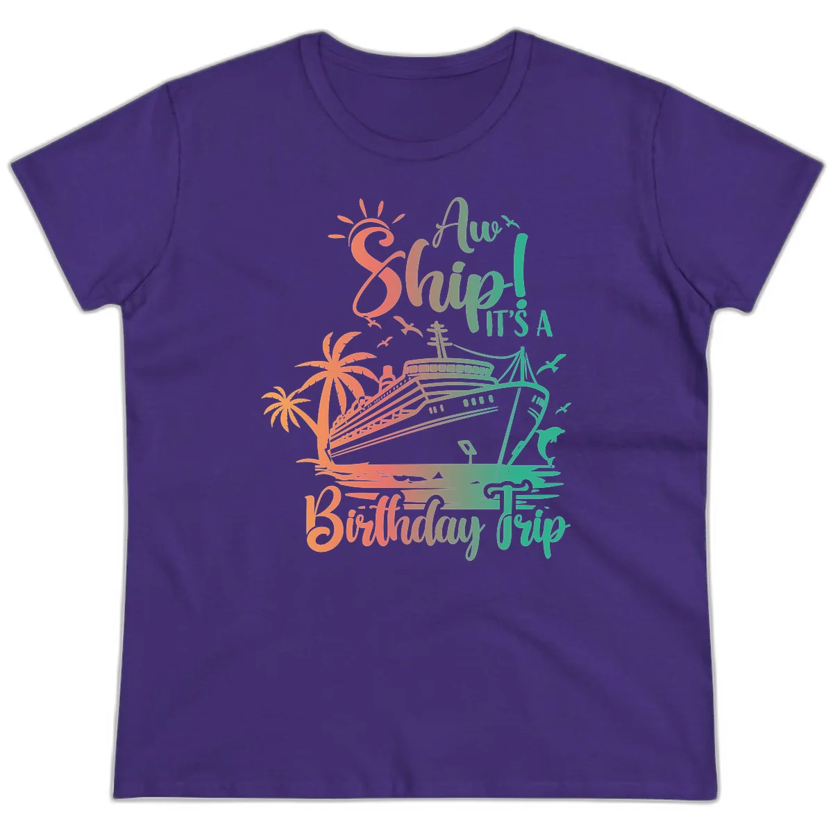 Ahoy It's A Birthday Trip Ladies Tee in Purple