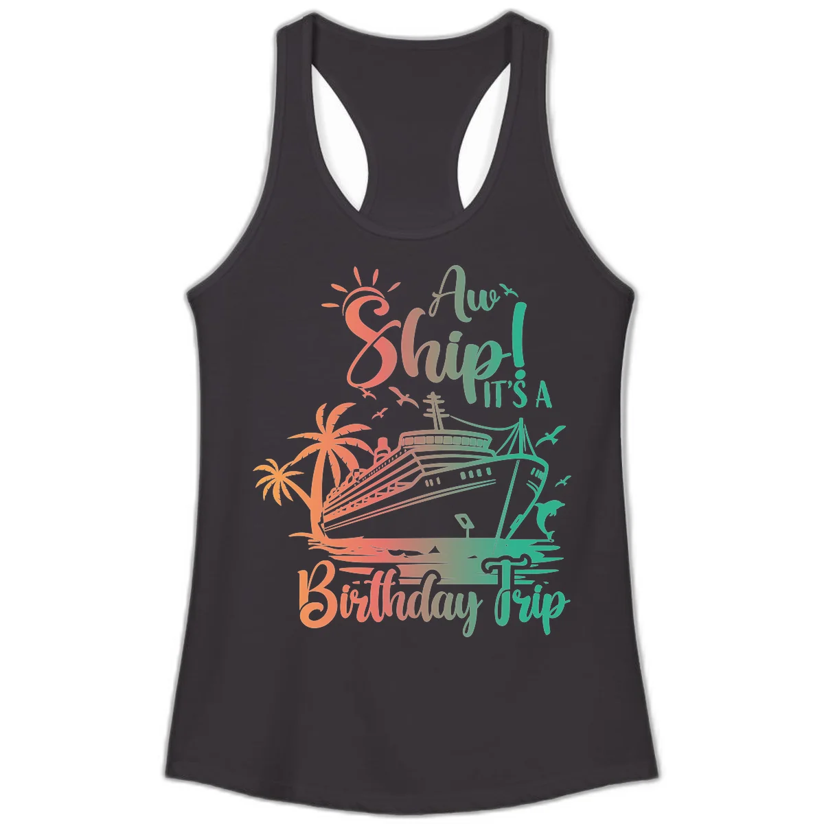 Ahoy It's A Birthday Trip Ladies Tank in Black