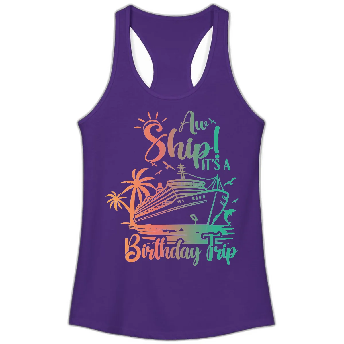 Ahoy It's A Birthday Trip Ladies Tank in Solid Purple Rush