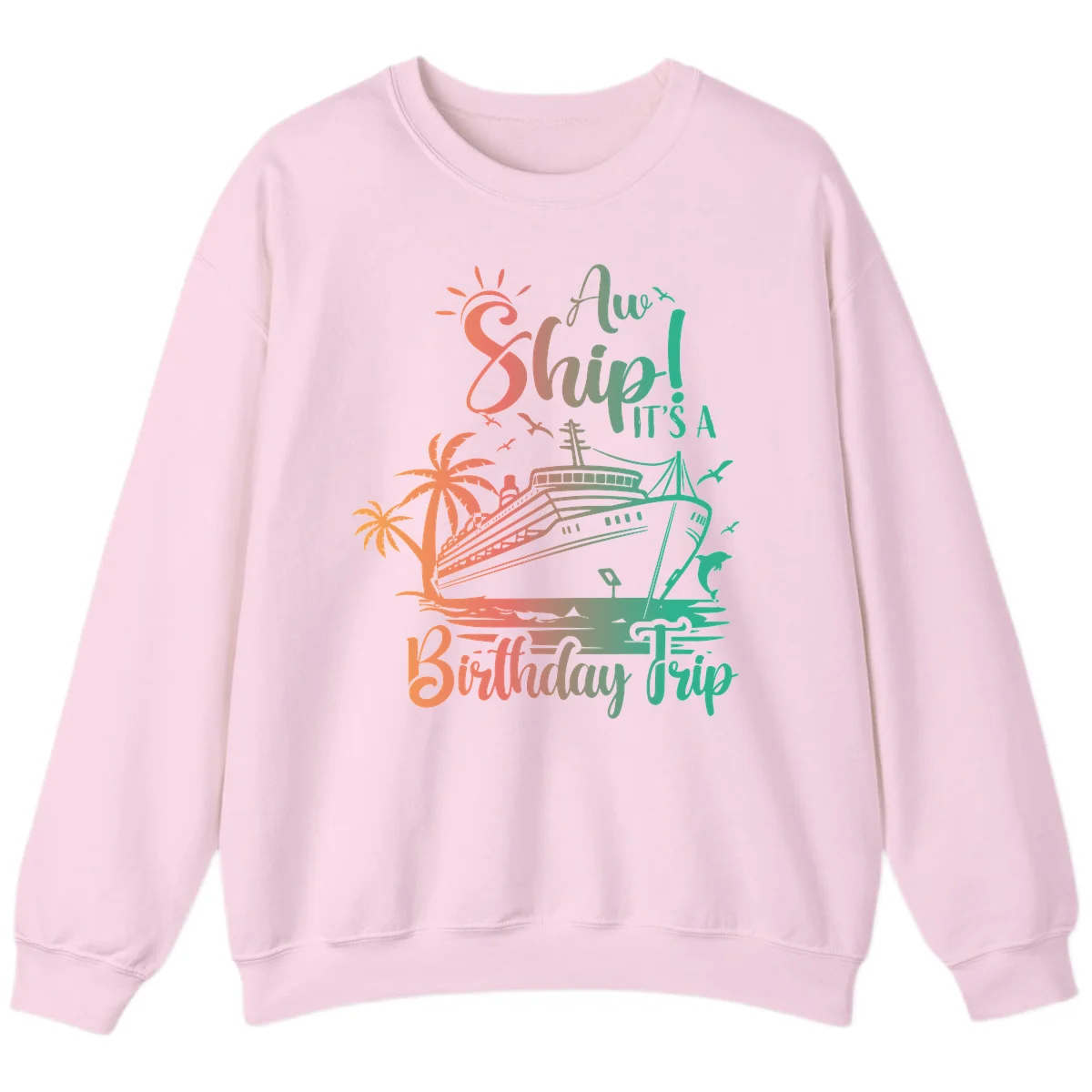 Ahoy It's A Birthday Trip Sweatshirt in Light Pink