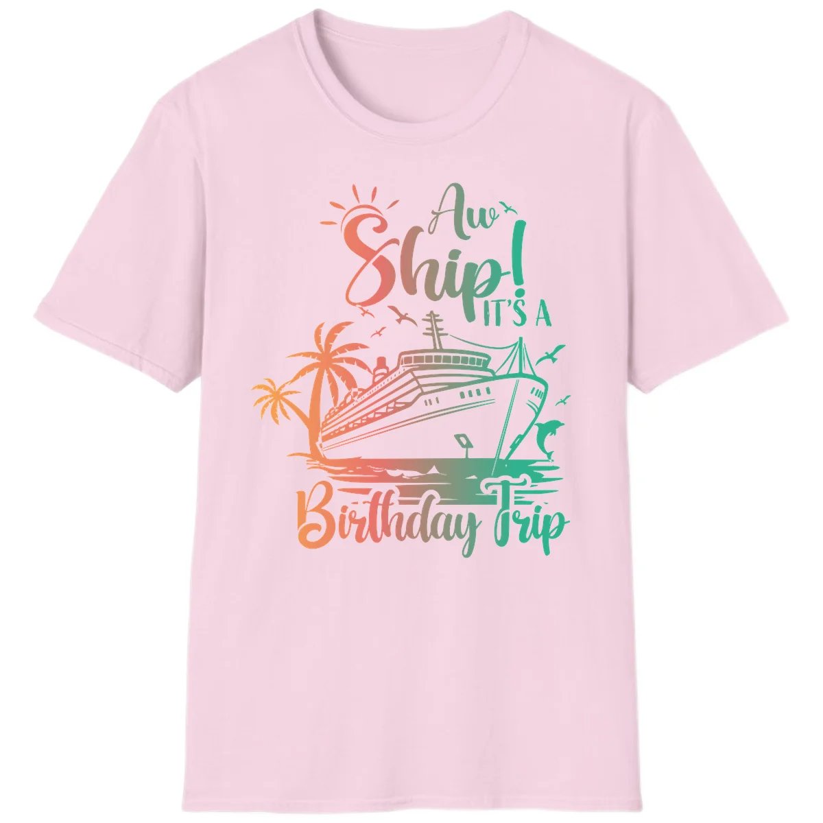 Ahoy It's A Birthday Trip T-Shirt in Light Pink