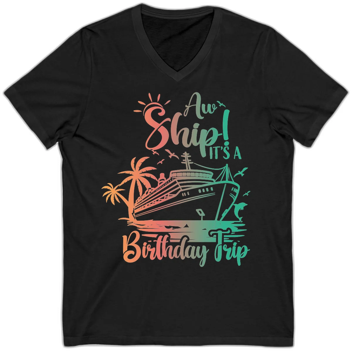 Ahoy It's A Birthday Trip V-Neck in Black
