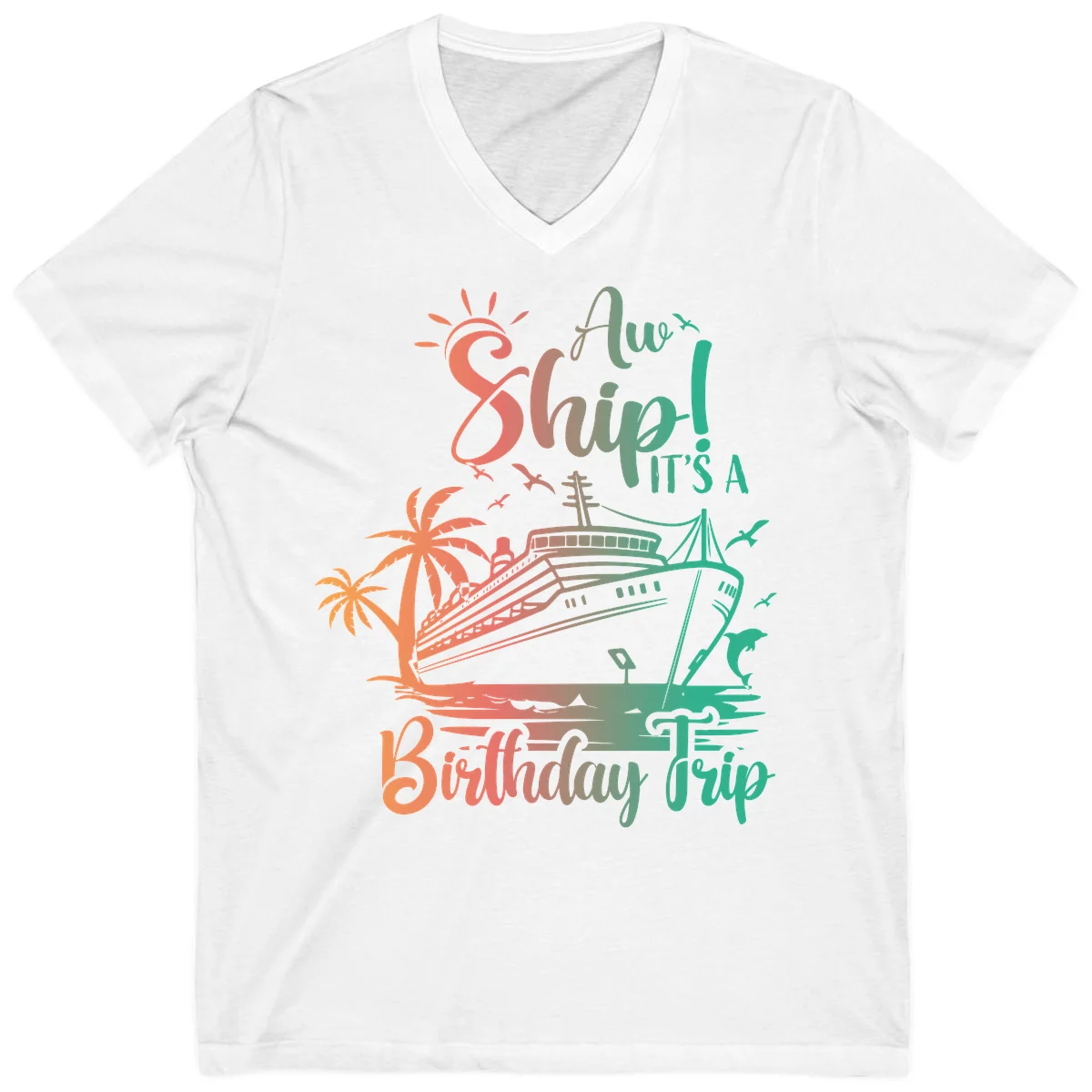 Ahoy It's A Birthday Trip V-Neck in White