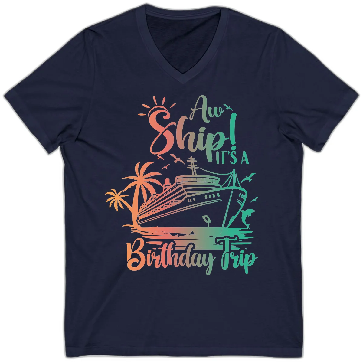 Ahoy It's A Birthday Trip V-Neck in Navy