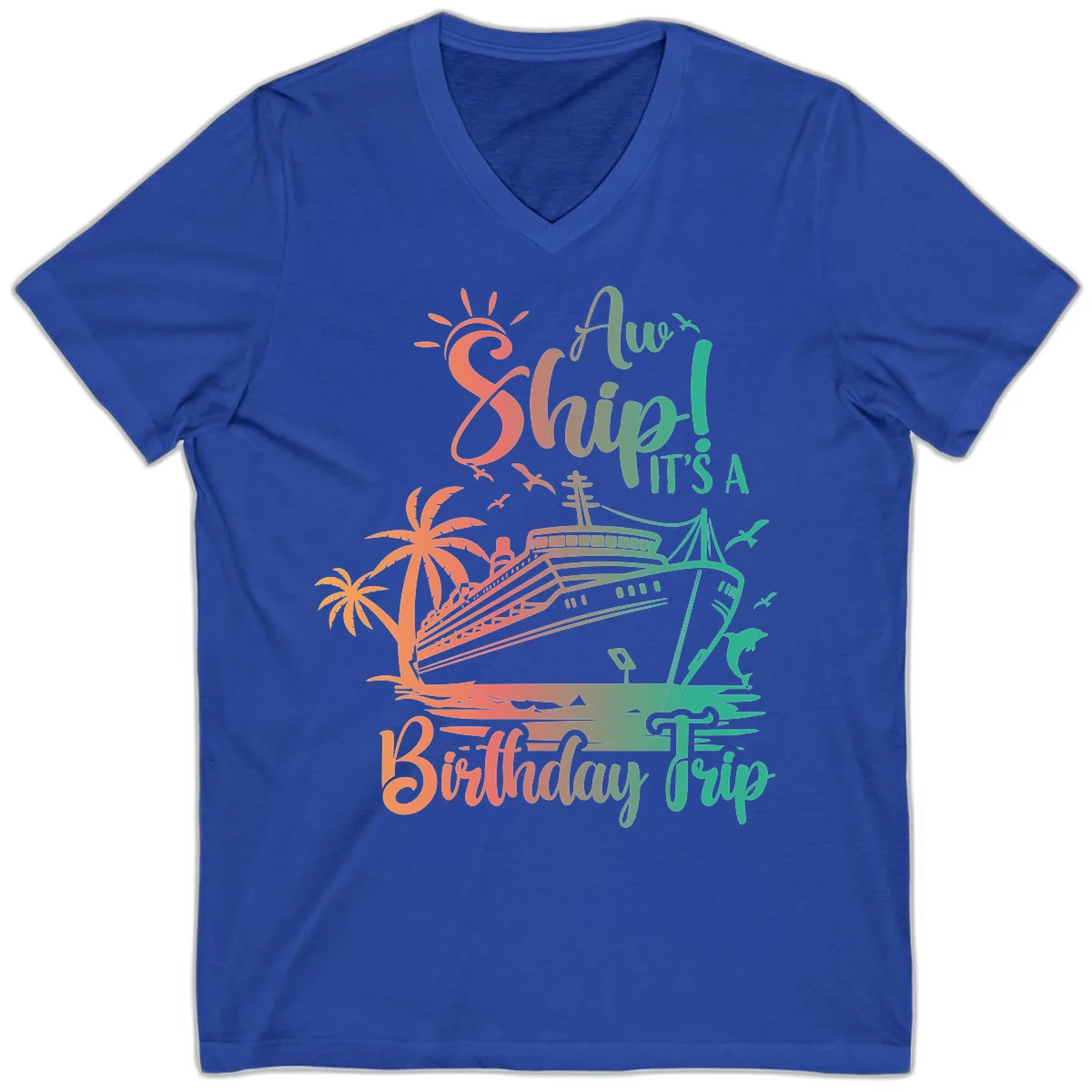 Ahoy It's A Birthday Trip V-Neck in True Royal