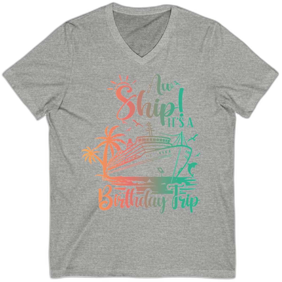 Ahoy It's A Birthday Trip V-Neck in Athletic Heather