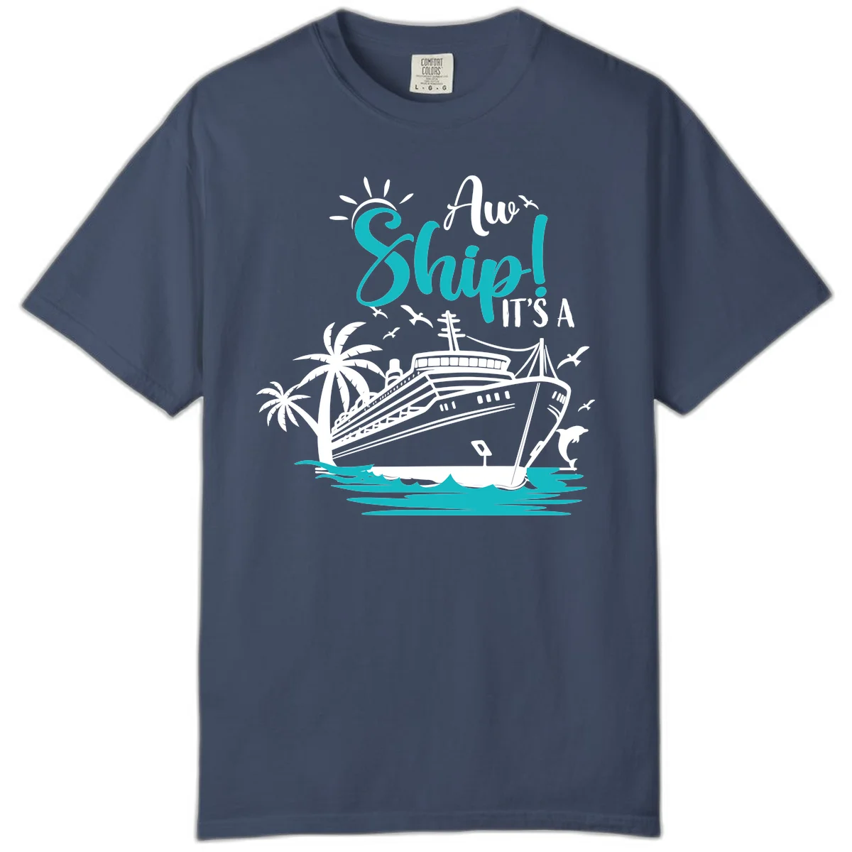 Aw Ship It's A Cruise Comfort Color Tee in Midnight
