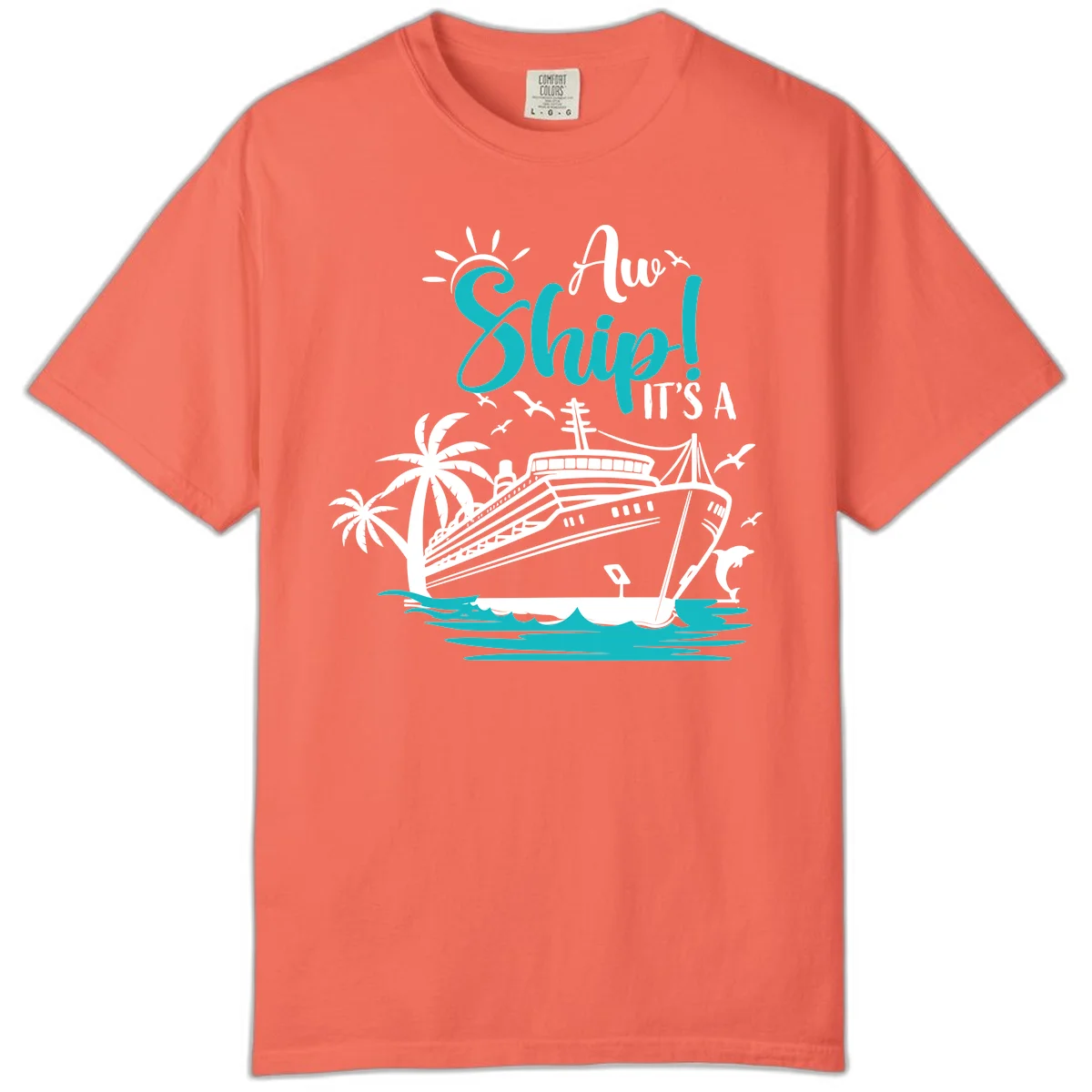 Aw Ship It's A Cruise Comfort Color Tee in Bright Salmon