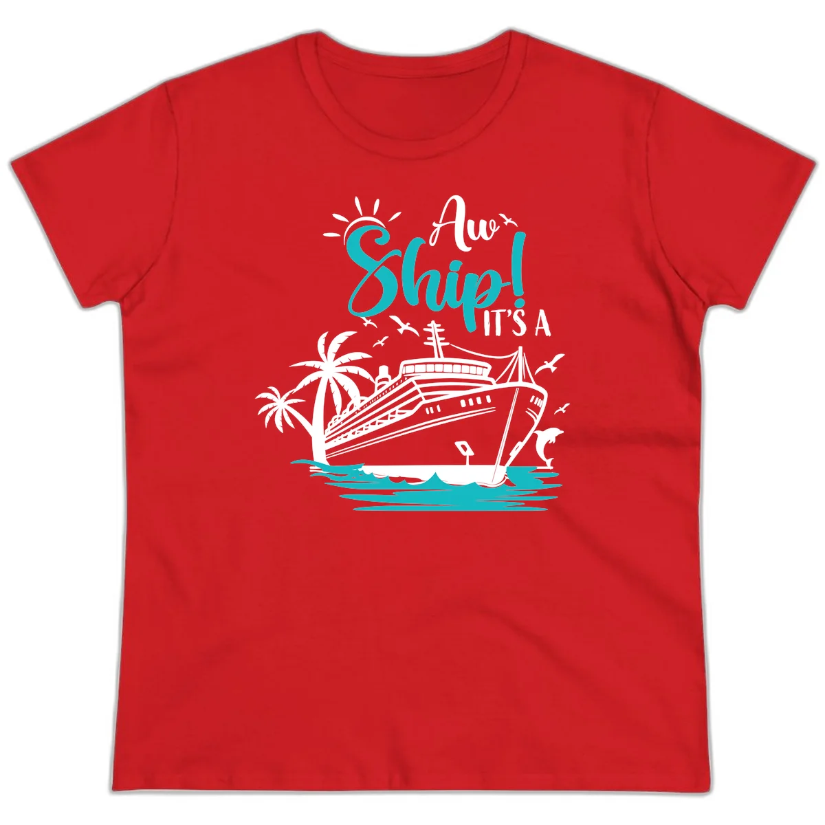 Aw Ship It's A Cruise Ladies Tee in Red