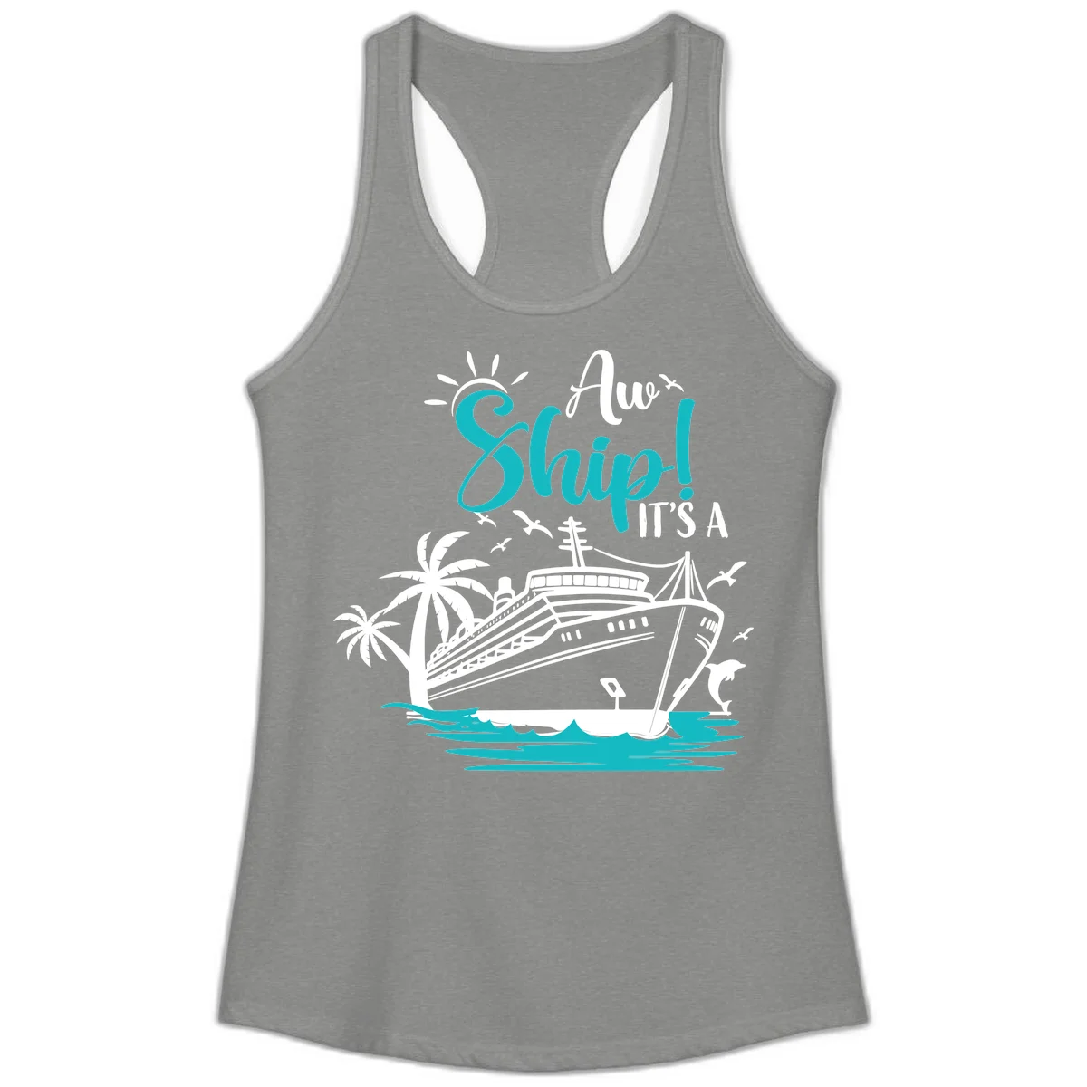 Aw Ship It's A Cruise Ladies Tank in Heather Grey