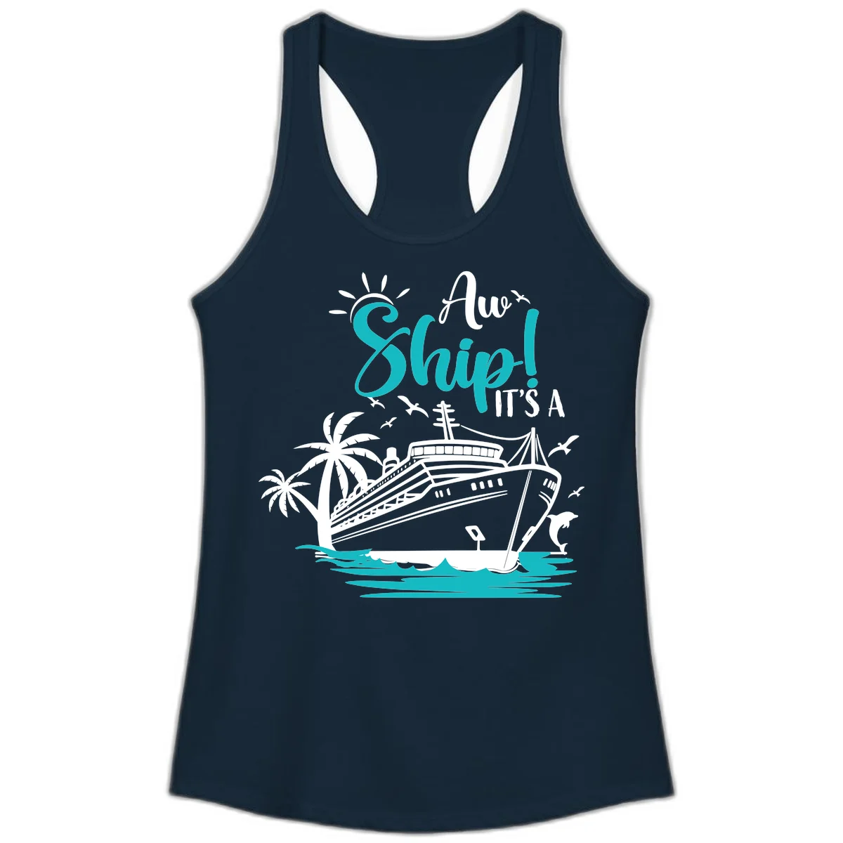 Aw Ship It's A Cruise Ladies Tank in Solid Midnight Navy