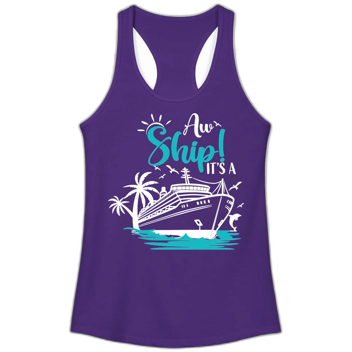 Aw Ship It's A Cruise Ladies Tank in Solid Purple Rush