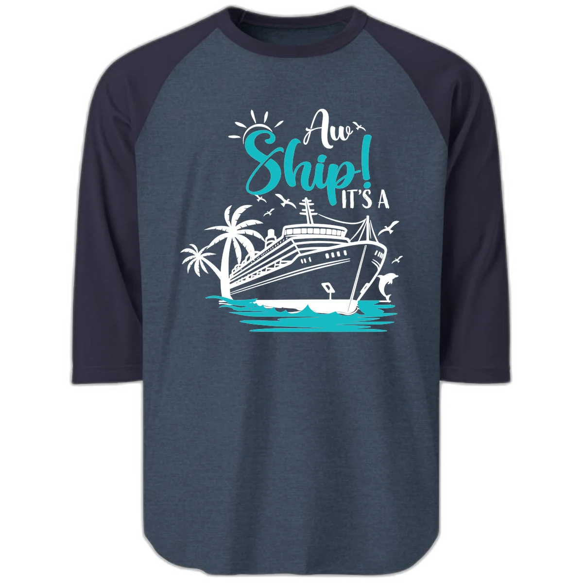 Aw Ship It's A Cruise Raglan 3/4 in Heather Denim Navy