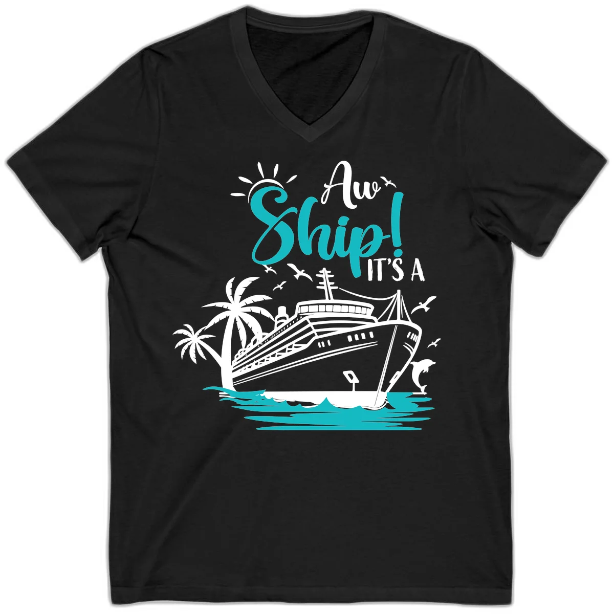 Aw Ship It's A Cruise V-Neck Tee in Black