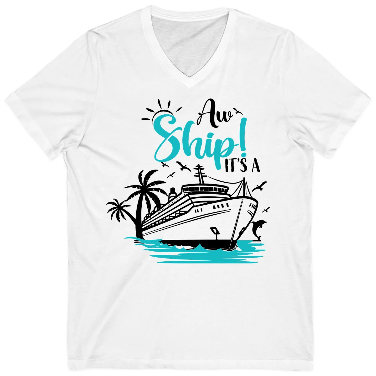 Aw Ship It's A Cruise V-Neck Tee in White