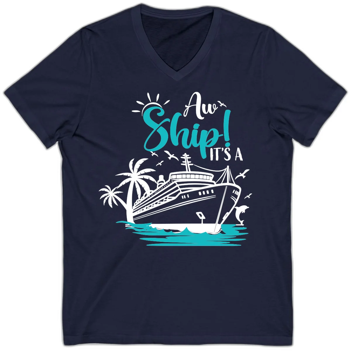 Aw Ship It's A Cruise V-Neck Tee in Navy