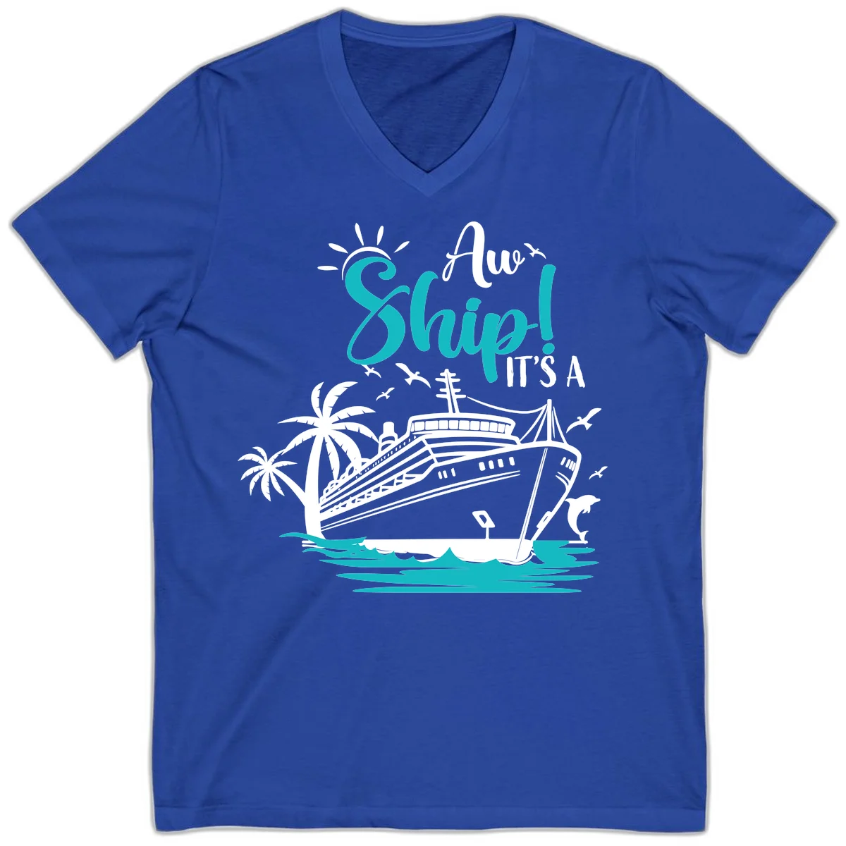 Aw Ship It's A Cruise V-Neck Tee in True Royal