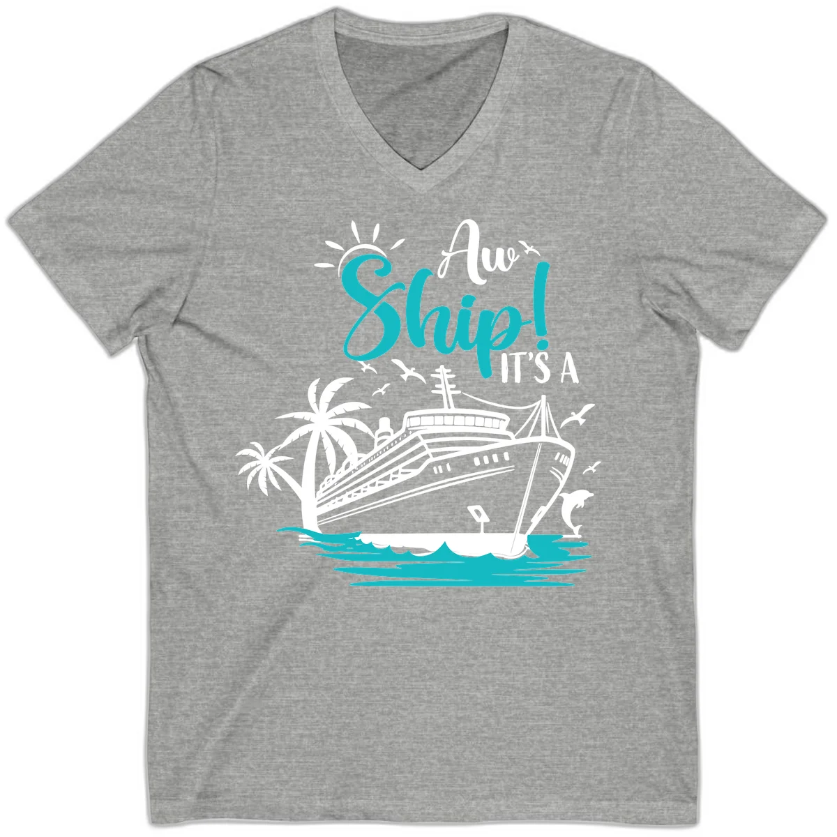 Aw Ship It's A Cruise V-Neck Tee in Athletic Heather