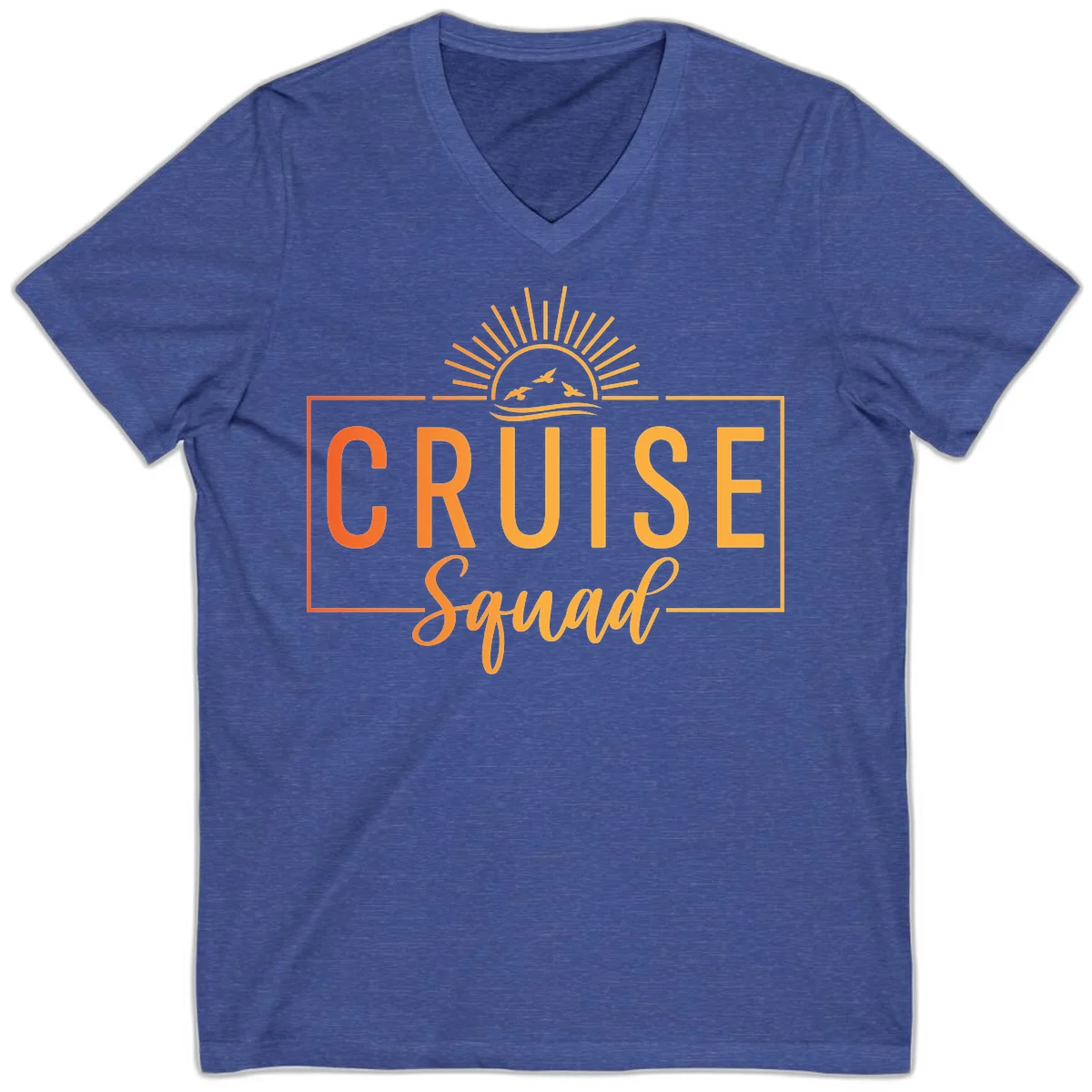 Cruise Squad Sunrise V-Neck T-Shirt in Heather True Royal