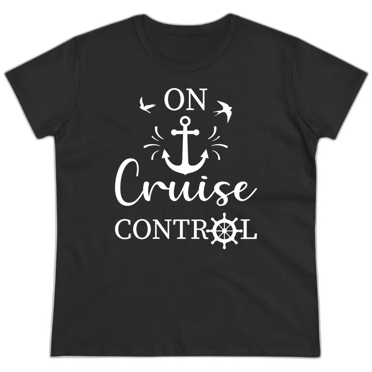 On Cruise Control Nautical Anchor Ladies Tee in Black