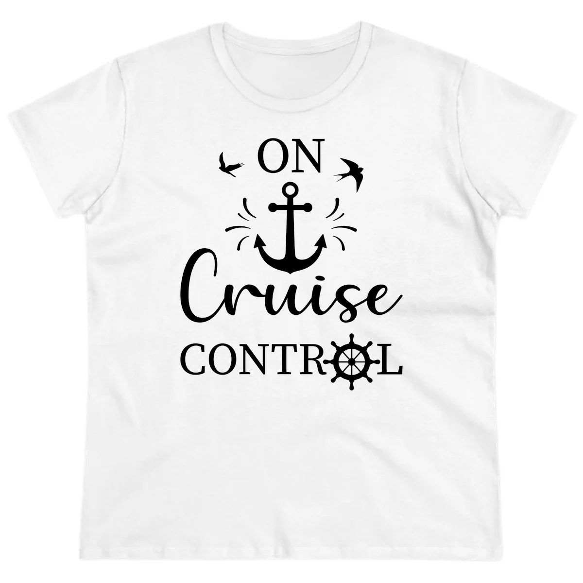 On Cruise Control Nautical Anchor Ladies Tee in White