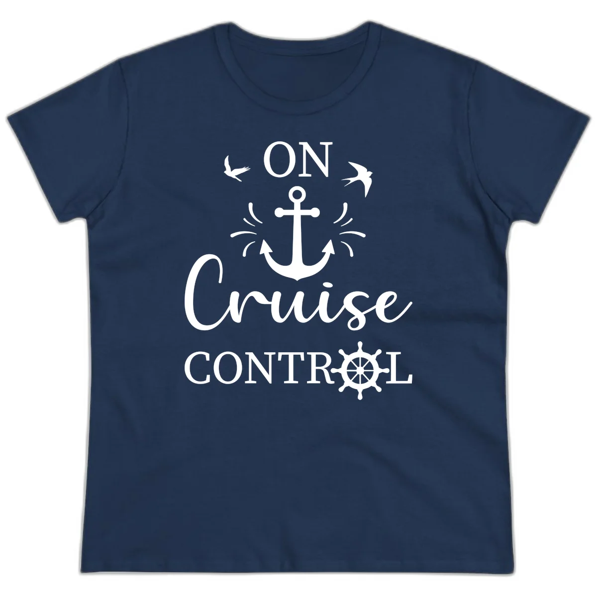 On Cruise Control Nautical Anchor Ladies Tee in Navy