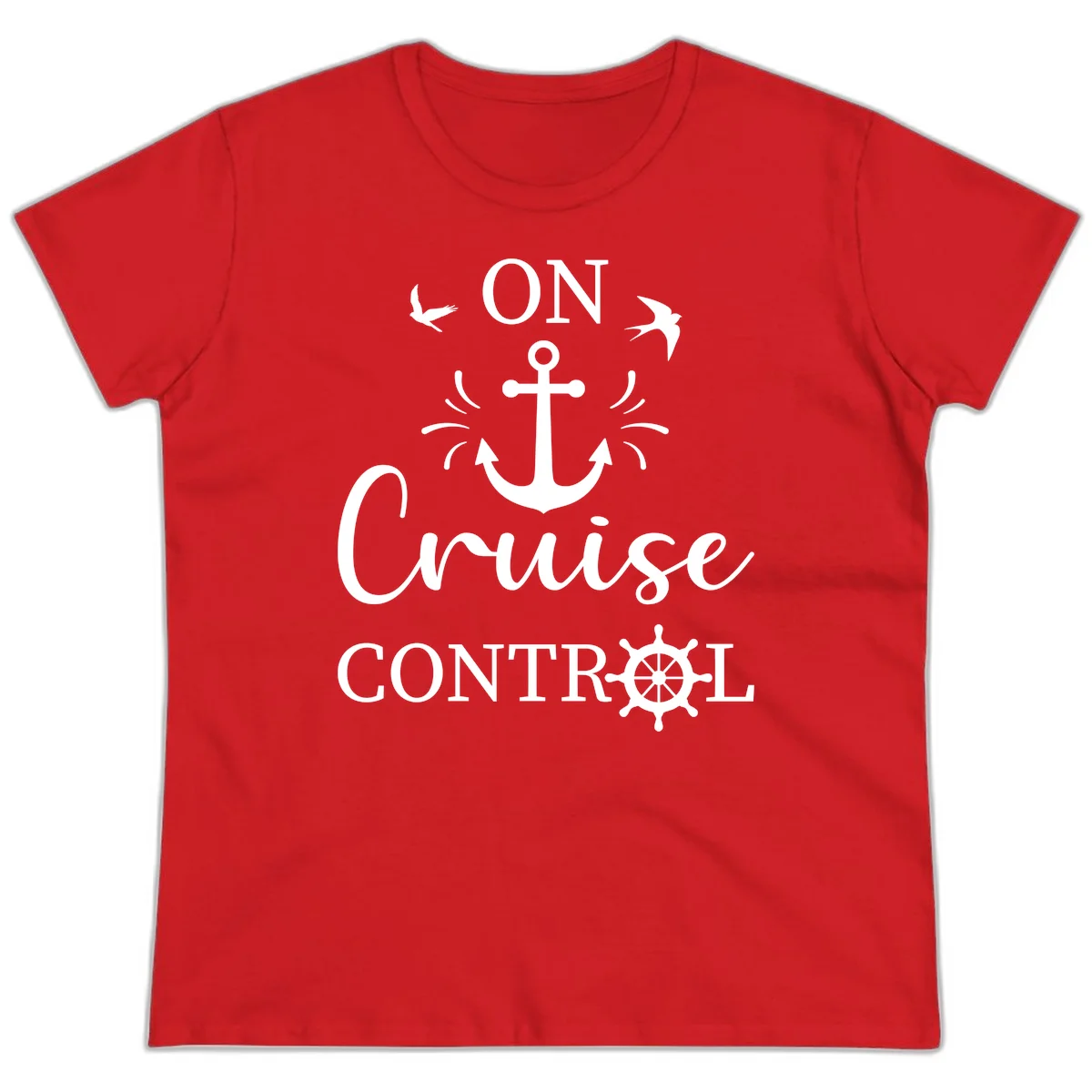On Cruise Control Nautical Anchor Ladies Tee in Red