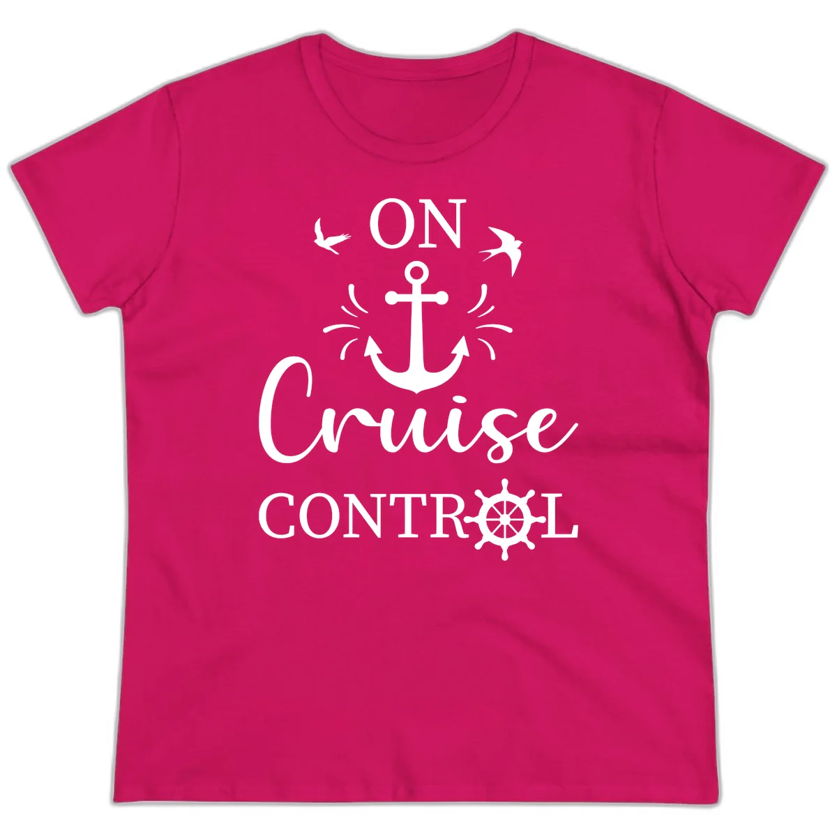 On Cruise Control Nautical Anchor Ladies Tee in Heliconia