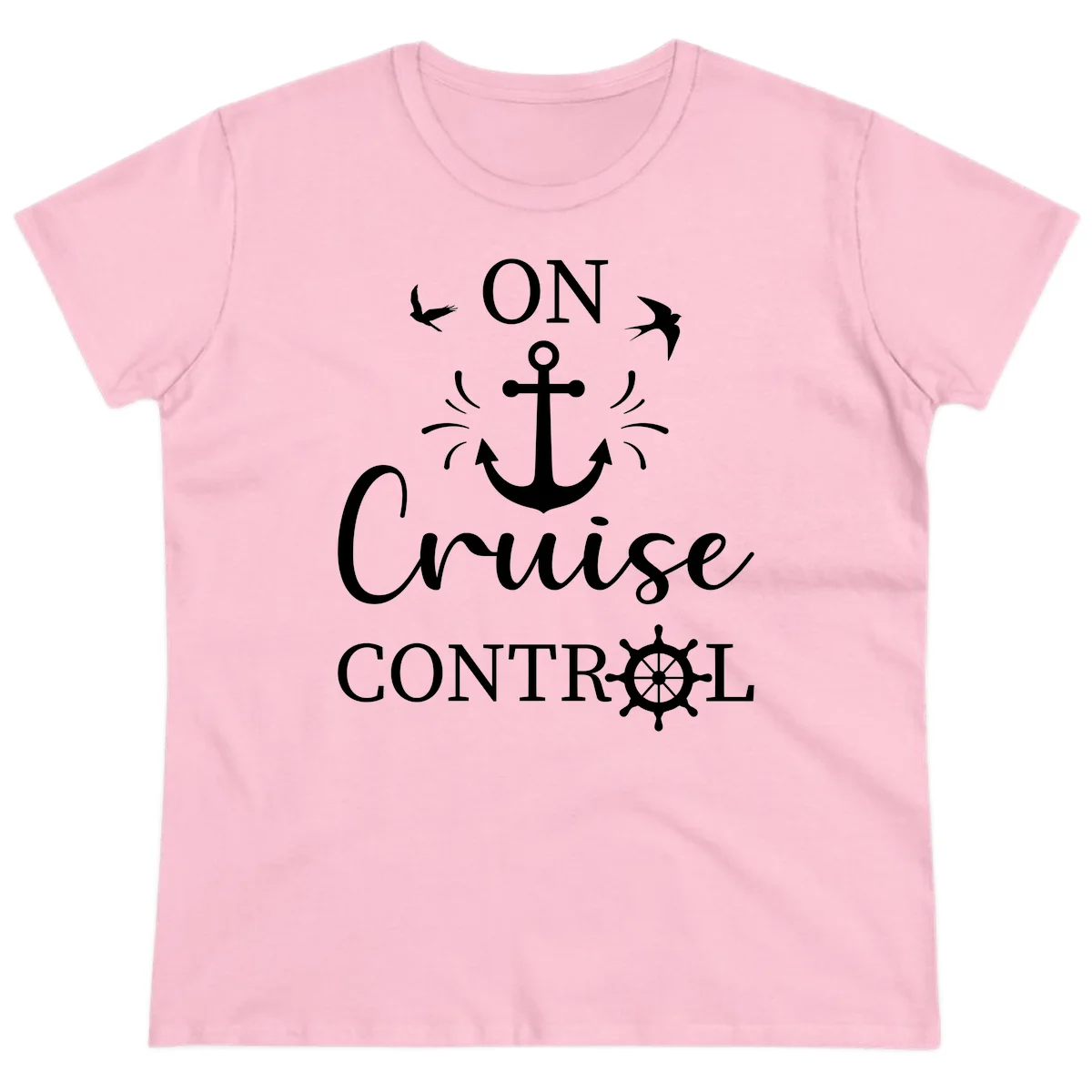 On Cruise Control Nautical Anchor Ladies Tee in Light Pink