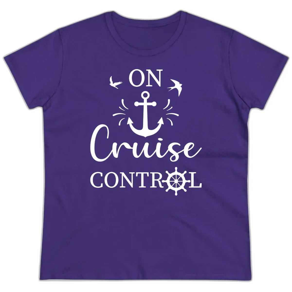 On Cruise Control Nautical Anchor Ladies Tee in Purple