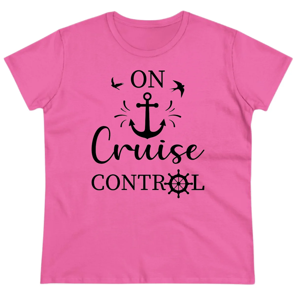 On Cruise Control Nautical Anchor Ladies Tee in Azalea