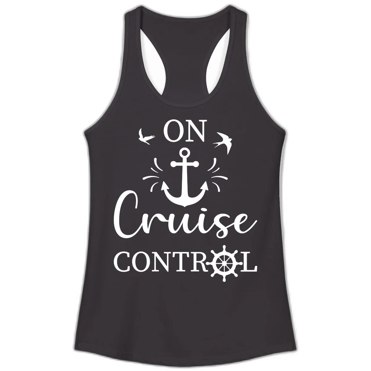 On Cruise Control Nautical Anchor Ladies Tank in Black