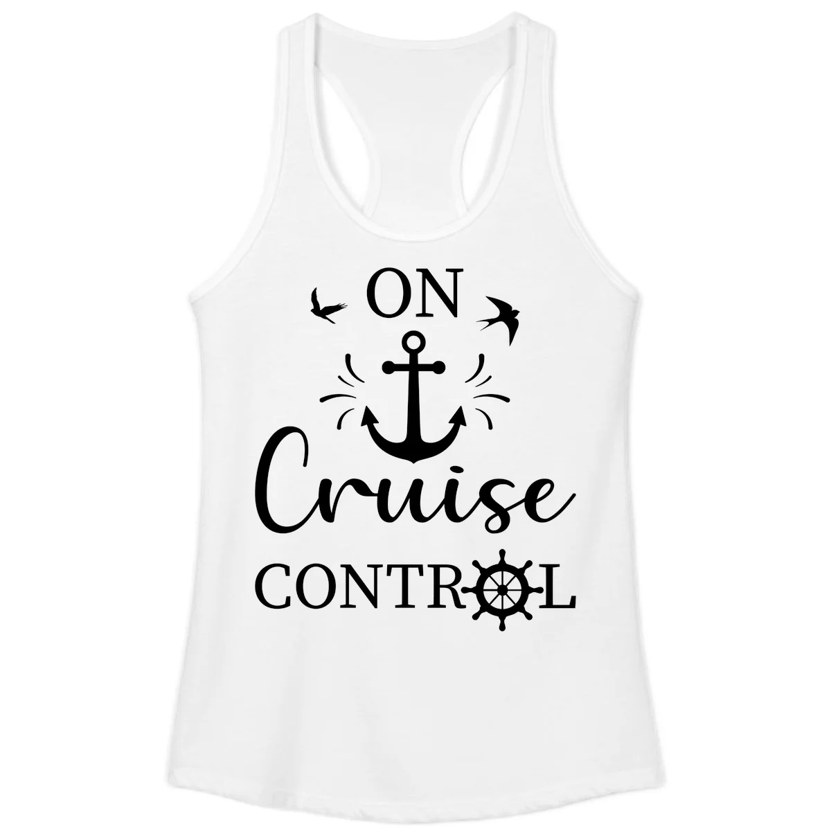 On Cruise Control Nautical Anchor Ladies Tank in White